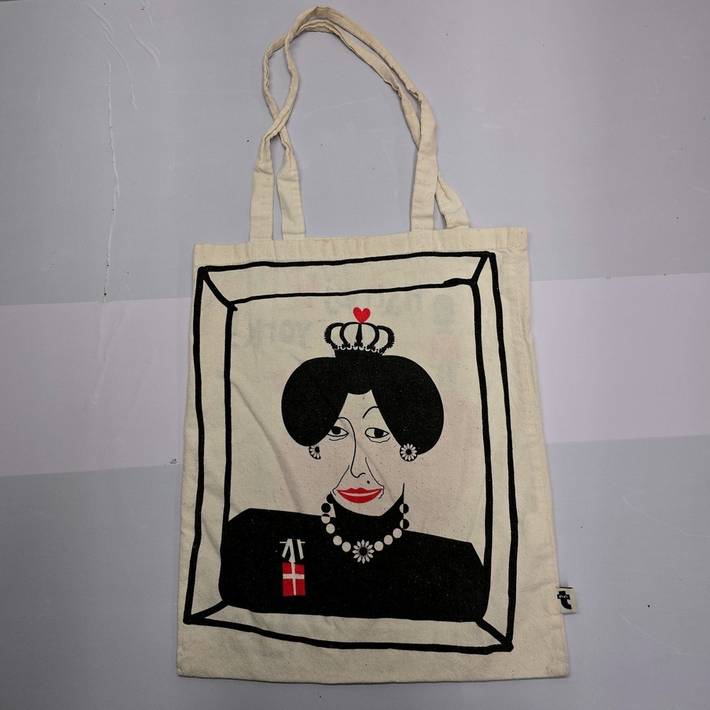 Flying Tiger Copenhagen Hallo New York Danish Queen Canvas Tote‎ Bag Cream Red